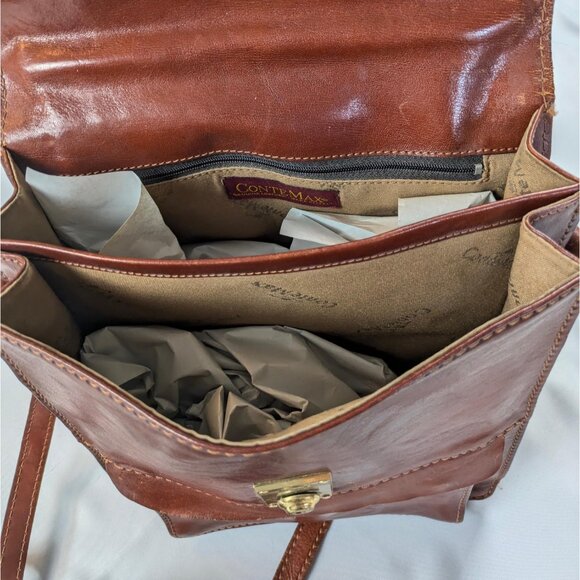 Vintage 1980s ConteMax Italian Leather Crossbody Bag Handmade Lock & Key Brown - Picture 10 of 15